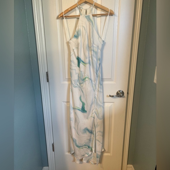 Express Cream and Teal Silk Dress - Picture 1 of 4